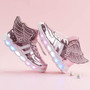 Kids Boots Luminous Wing Sneakers Boy Girl LED Light Up Shoes