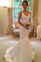 Simple V Neck Backless Satin Sweep Train Sleeveless Mermaid Wedding Dress W545