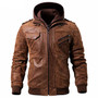 Men's Real Leather Jacket Men Motorcycle Removable Hood winter coat Men Warm Genuine Leather Jackets