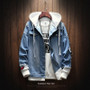 Spring Autumn Fake Two Pieces Patchwork Denim Hooded Jacket