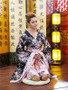 Japanese Kimono Vintage Original Tradition Silk Yukata Dress with Obi Sexy costumes