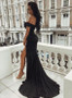 Sexy Leg Slit Long Mermaid Evening Dress Off Shoulder Prom Gowns Black Prom Dresses