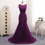 Burgundy Mermaid Evening Dress Floor Length Tulle With Lace Appliques Beaded Sweep/Brush Sleeveless Prom Dresses