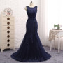 Burgundy Mermaid Evening Dress Floor Length Tulle With Lace Appliques Beaded Sweep/Brush Sleeveless Prom Dresses