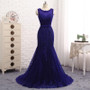 Burgundy Mermaid Evening Dress Floor Length Tulle With Lace Appliques Beaded Sweep/Brush Sleeveless Prom Dresses