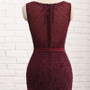Burgundy Mermaid Evening Dress Floor Length Tulle With Lace Appliques Beaded Sweep/Brush Sleeveless Prom Dresses