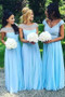 Elegant Blue Cap Sleeve Empire Chiffon Prom Dress Bridesmaid Dresses With Beading
