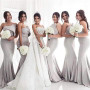 Grey Strapless Sleeveless Mermaid Bridesmaid Dresses Long Prom Dresses