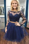Luxury Long Sleeves Two Pieces With Lace Appliques Homecoming Dress M513