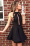 Chic Black Satin Sleeveless A line Knee Length Homecoming Dress M505