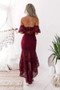 Burgundy Two Piece High Low Off-the-Shoulder Mermaid Lace Homecoming Dresses M312