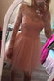 Pink Long Sleeves Short Prom Tulle Homecoming Dress with Appliques M324