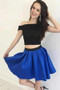Cute Two Piece Off the Shoulder Satin A Line Homecoming Dress M610