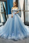 Sky Blue Off Shoulder Sweetheart Ball Gown Lace Prom Dress P933