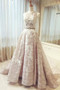 Gorgeous Round Neck Sleeveless Lace Prom Dress Sweep Train with Appliques P930