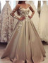 Elegant Sweetheart Long Sleeves Satin A Line Prom Dress with Appliques P905