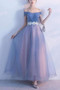 Elegant Blue Off Shoulder Sweetheart A Line Prom Dress with Appliques P900