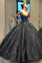 Sparkly Black Sweetheart Spaghetti Straps Prom Dress A Line Ball Gown with Sequins P875