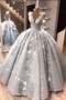 Gorgeous Deep V Neck Ball Gown Long Prom Dress with Appliques P868