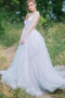 Gorgeous Round Neck Sleeveless Sweep Train Tulle Prom Dress with Sequins P855