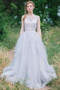 Gorgeous Round Neck Sleeveless Sweep Train Tulle Prom Dress with Sequins P855