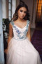 Romantic Sleeveless A Line Appliques Sweep Train Tulle Backless Prom Dress P829