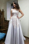 Round Neck Sleeveless Sweep Train Satin A Line Prom Dress With Appliques P826