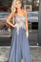 Unique Spaghetti Straps V Neck Sleeveless Floor Length With Appliques Prom Dress P816