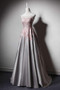 Gorgeous Round Neck Sleeveless Floor Length Satin Lace Appliques Long Prom Dress P796