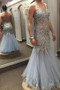 Sparkly Spaghetti Straps V Neck With Sequins Tulle Sleeveless Long Prom Dress P784