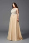 Charming Sleeveless Plus Size Lace Appliques Beaded Tulle Floor Length Prom Dress P782
