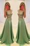 Gorgeous Deep V Neck Sleeveless Satin Lace Appliques Prom Dress P734