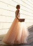 Chic Spaghetti Straps Tulle Sleeveless With Appliques Long Prom Dress P726