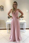 Chic Pink Spaghetti Straps Chiffon With Handmade Beading Prom Dress P718