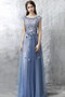 Blue Round Neck Prom Dresses 2019 Tulle Sleeveless Dresses Lace Applique Beading Flower Maxi Occasion Dress