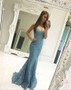 Gorgeous Trumpet V Neck Sleeveless Lace Appliques Prom Dress P689
