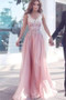 Princess A Line V Neck Prom Dress,Appliques Floral Tulle Evening Dress OMP25