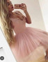 Pink Layers Tulle Homecoming Dresses,Sleeveless Appliques Short Prom Dress H151