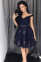 Black Off Shoulder Homecoming Dresses,Lace Appliques Short Prom Dress H177