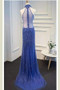 Royal Blue Sheath Sweep Train Halter Sleeveless Sheer Back Beading Prom Dress,Formal Dress P111