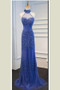 Royal Blue Sheath Sweep Train Halter Sleeveless Sheer Back Beading Prom Dress,Formal Dress P111