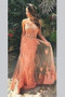 Peach A Line Sweep Train Sheer Neck Sleeveless Backless Appliques Prom Dress,Formal Dress P145