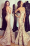 Golden Trumpet Sweep Train Sweetheart Sleeveless Mid Back Lace Prom Dress,Party Dress P164