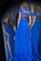 Blue A Line Sweep Train Deep V Neck Short Sleeve Lace Side Slit Long Prom Dress,Party Dress P196