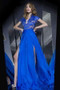 Blue A Line Sweep Train Deep V Neck Short Sleeve Lace Side Slit Long Prom Dress,Party Dress P196