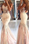 Tulle Mermaid Sleeveless Sweetheart Sweep Train Formal Dress,Long Prom Dresses P566