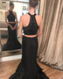 Sexy Black Two Piece With Beading Sparkly Long Prom Dresses P619
