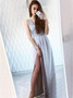 Elegant V Neck Lace Appliques With Side Split Prom Dresses P634