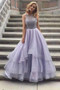 Princess A Line Boat Prom Dress,Layers Tulle Appliques Beading Evening Dress OMP18