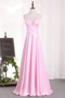 Charming Deep V Neck Straps Satin Floor Length Prom Dresses P613